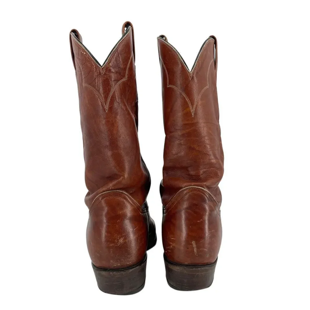 Tony Lama 5084 Men’s Cowboy Boots Chocolate Cow Leather Finish Western 10.5E VTG